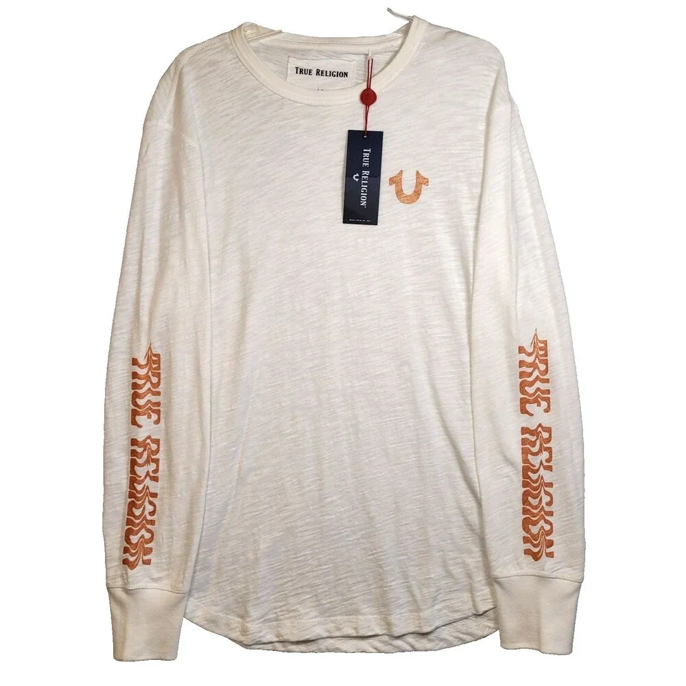 TRUE RELIGION Long Sleeve Shirt Sleeve Hits Optic White Unisex Medium *NEW* $79